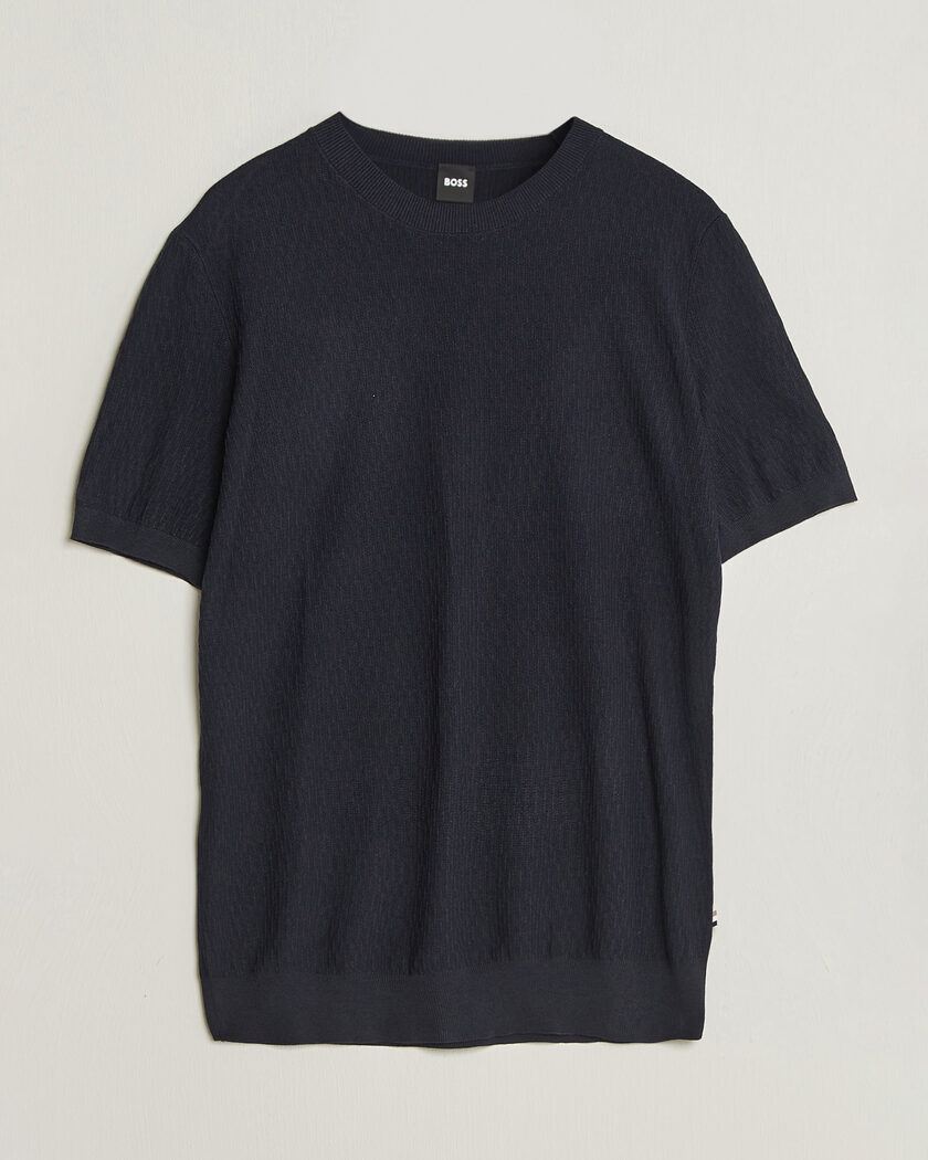 BOSS BLACK Laruso Structured Knitted T-Shirt Dark Blue – Blå