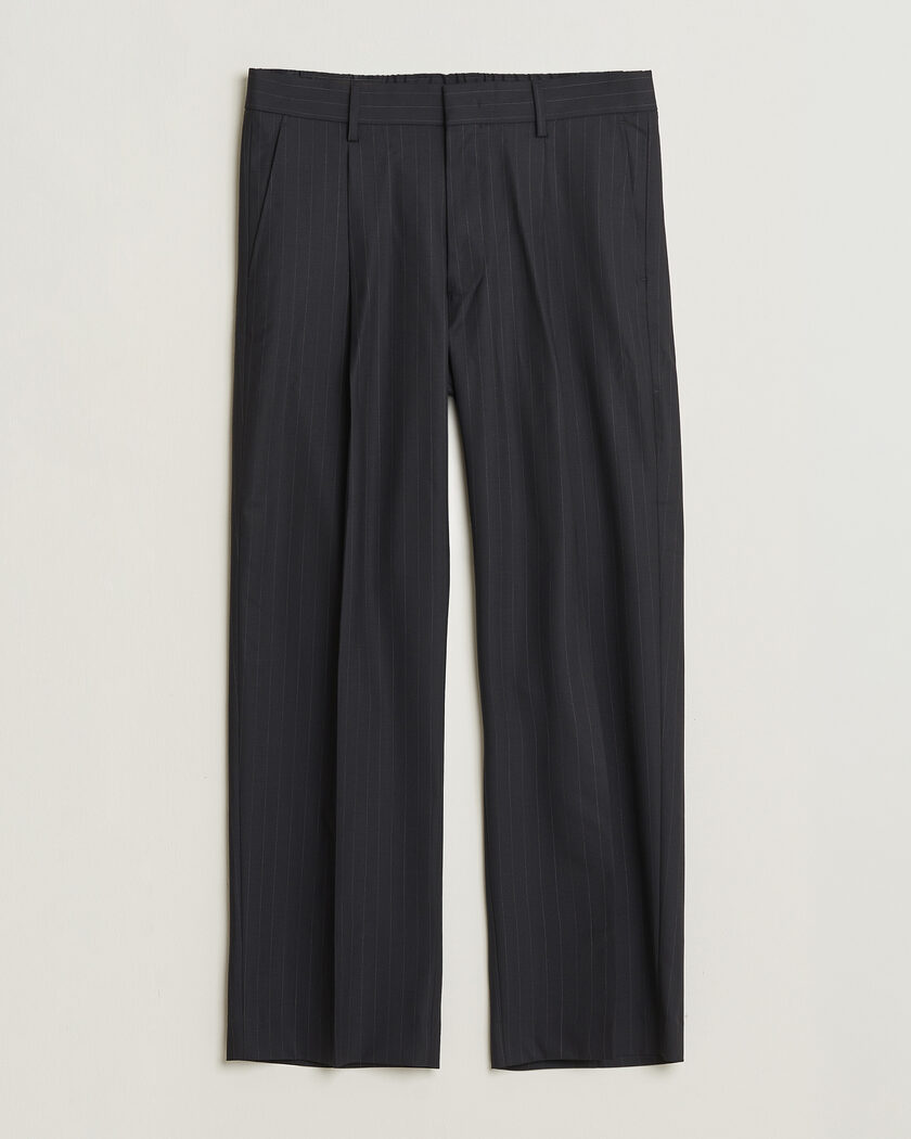  NN07 Kay Pinstriped Pleated Trousers Navy Blue – Blå