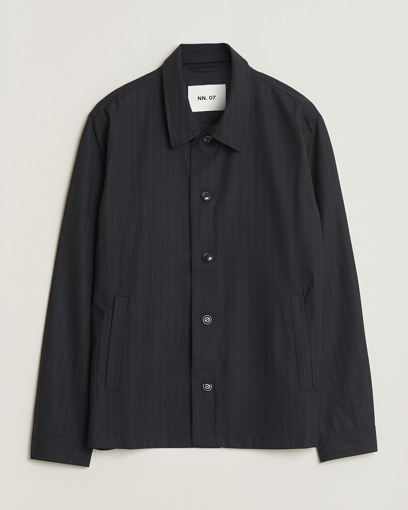 NN07 Zander Pinstriped Overshirt Navy Blue – Blå