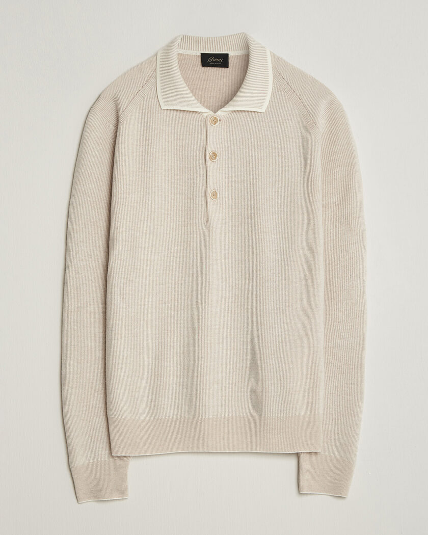 Brioni Cashmere Rib Knitted Polo Light Beige – Beige