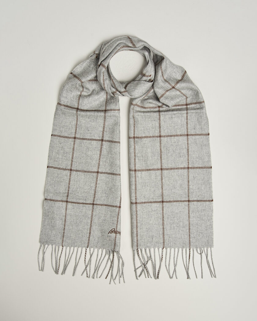 Brioni Cashmere Scarf Grey Check – Grå
