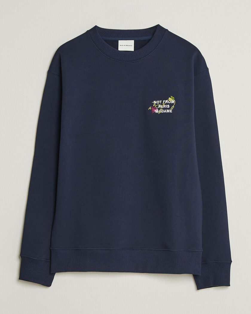 Drôle de Monsieur Vine Embroidered Slogan Sweatshirt Navy – Blå