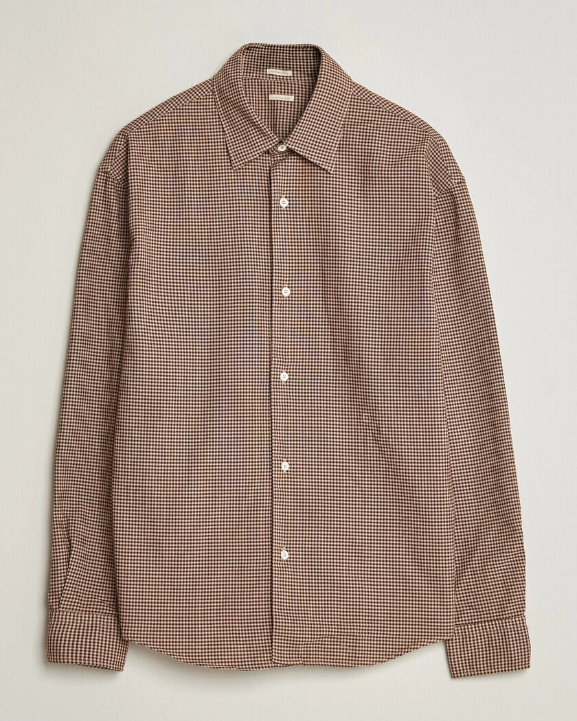 Massimo Alba Boxy Microcheck Shirt Fossil – Brun