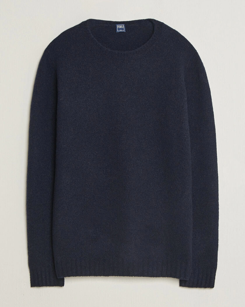 Fedeli Cashmere Blend Boucle Sweater Navy – Blå
