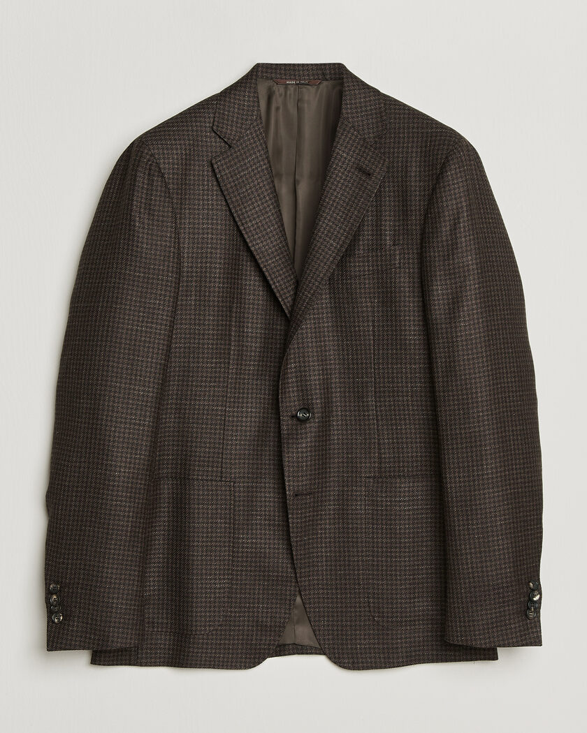 Canali Kei Houndstooth Flannel Blazer Dark Brown – Brun
