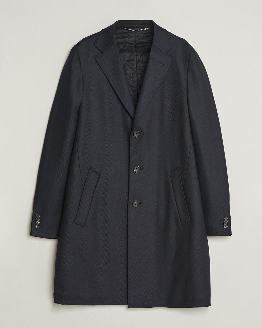 Canali Kei Wool Travel Coat Navy – Blå