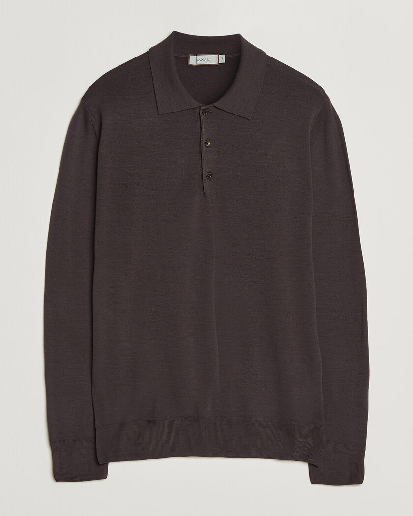 Canali Merino Wool Long Sleeve Polo Dark Brown – Brun