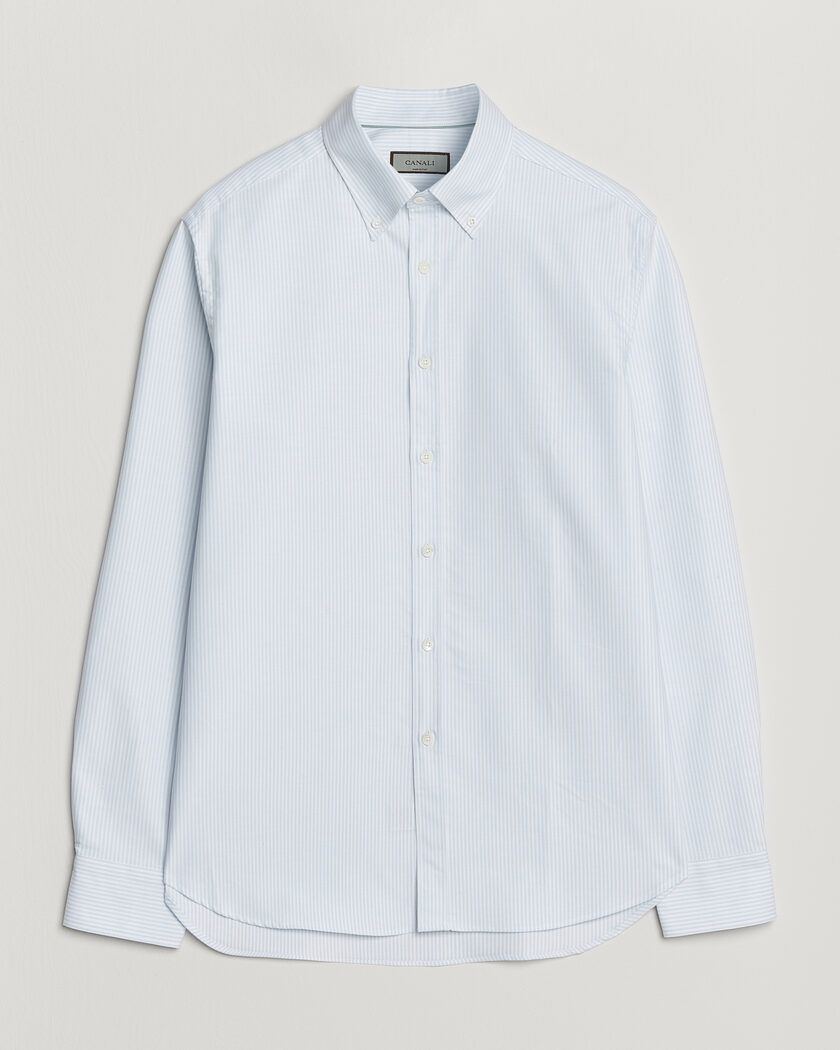 Canali Oxford Button Down Shirt Light Blue Stripe – Blå