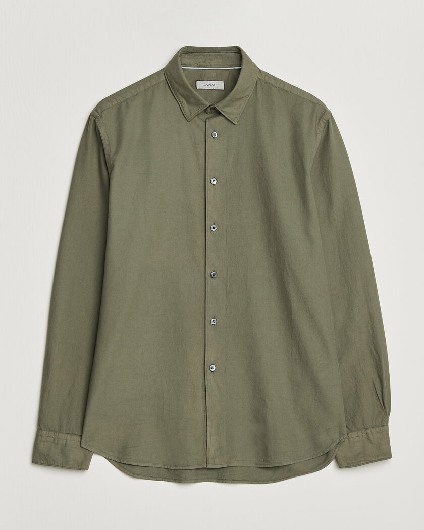 Canali Garment Dyed Cotton Shirt Olive – Grön