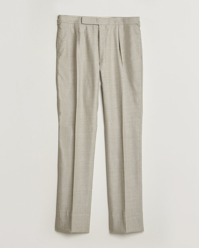 Ralph Lauren Purple Label Gregory Pleated Flannel Trousers Pearl Grey – Grå