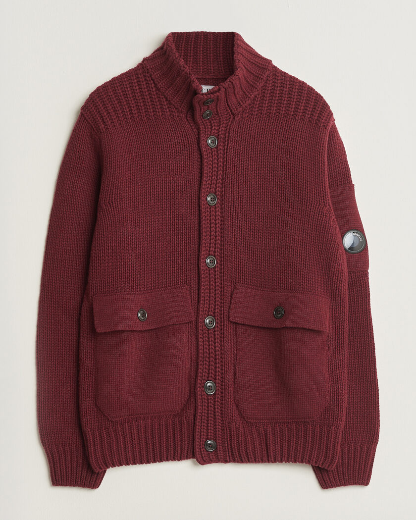 C.P. Company Heavy Lambswool Cardigan Burgundy – Röd