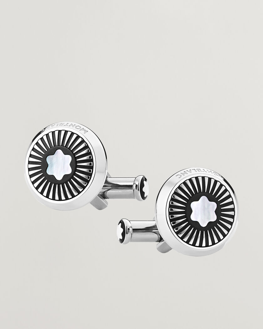 Montblanc Ray Pattern Mother-of-Pearl Snowcap Cufflinks  – Silver