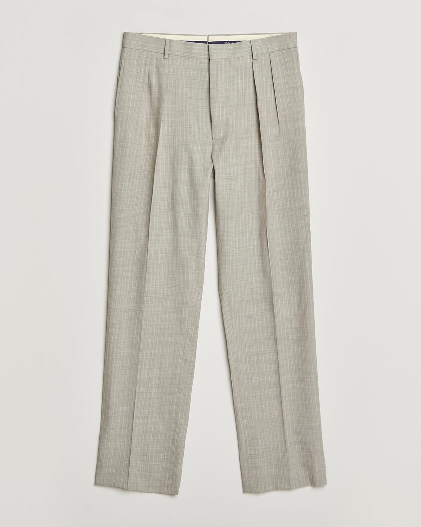  Ralph Lauren Purple Label Glenn Pinstriped Pleated Wool Trousers Grey – Grå