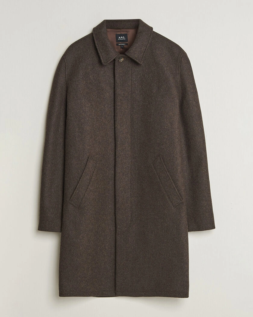 A.P.C. Auster Wool Coat Maroon Melange – Brun
