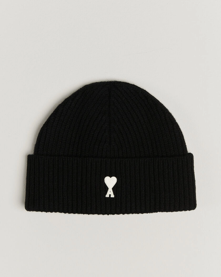 AMI Contrasted Heart Logo Beanie Black – Svart