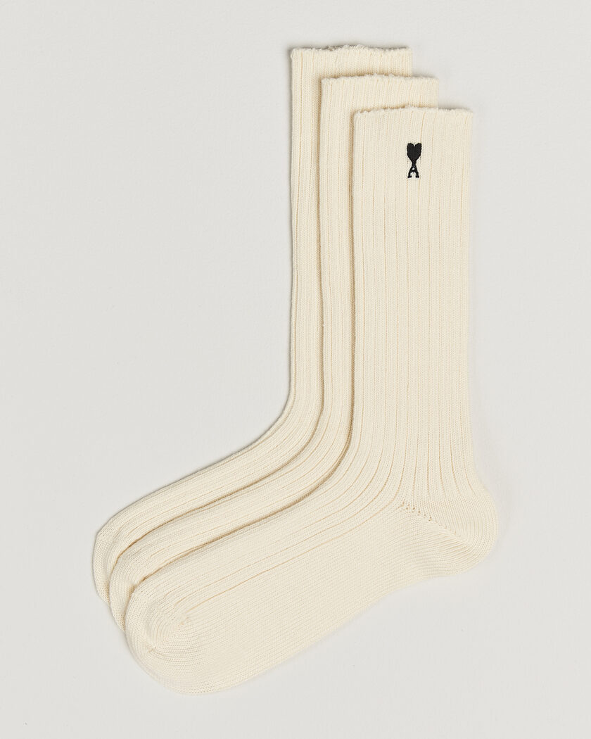 AMI 3-Pack Heart Logo Cotton Socks Ivory – Vit