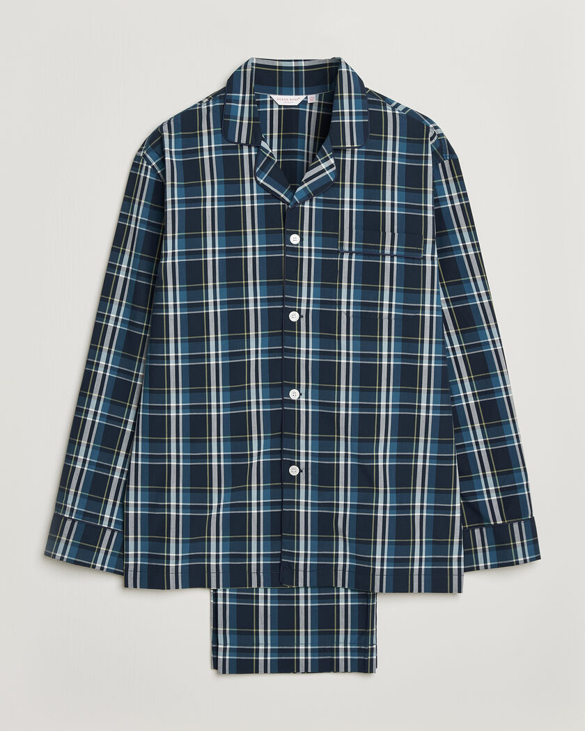 Derek Rose Piped Checked Cotton Pyjama Set Navy – Flerfärgad