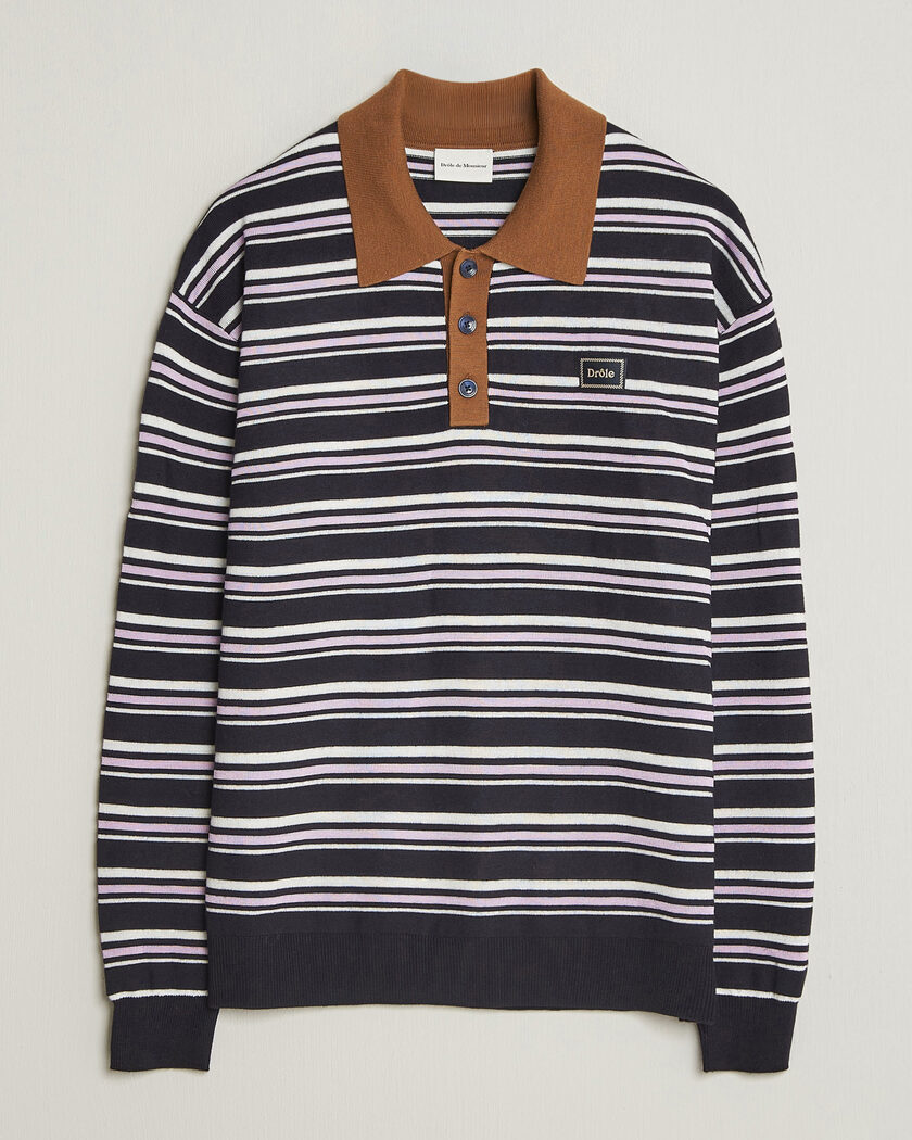 Drôle de Monsieur Striped Knitted Rugger Navy Multi – Flerfärgad
