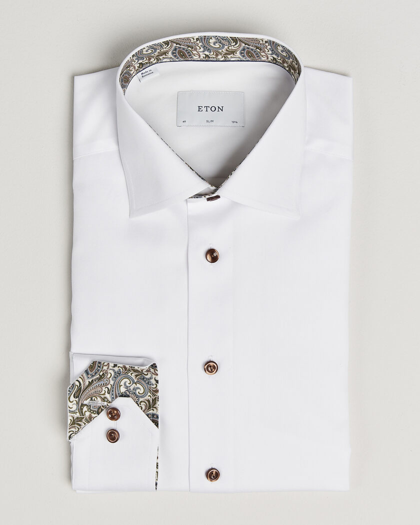 Eton Slim Fit Signature Twill Contrast Shirt White – Vit