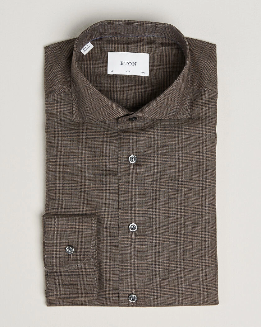 Eton Slim Fit Signature Flannel Checked Shirt Dark Brown – Brun