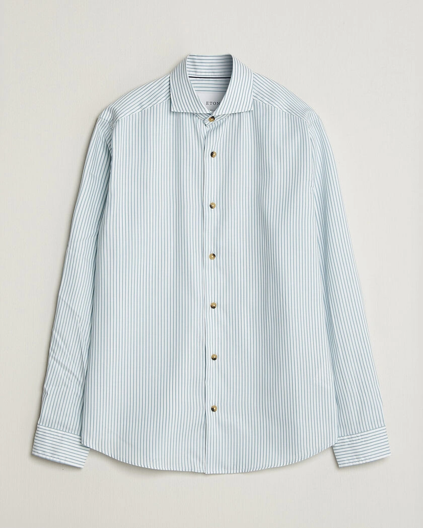 Eton Casual Fit Signature Oxford Striped Shirt Mid Blue – Blå