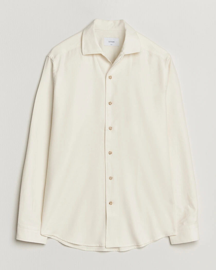 Eton Casual Fit One Piece Collar Flannel Shirt Off White – Vit