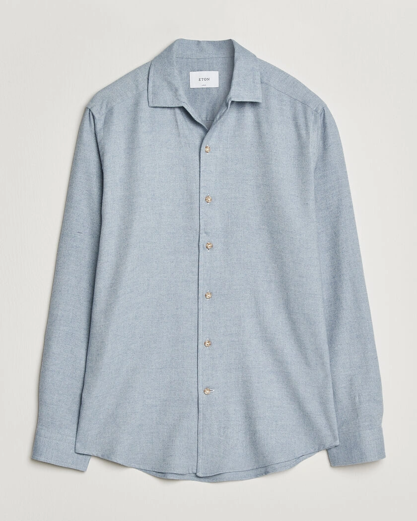 Eton Casual Fit One Piece Collar Flannel Shirt Light Blue – Blå