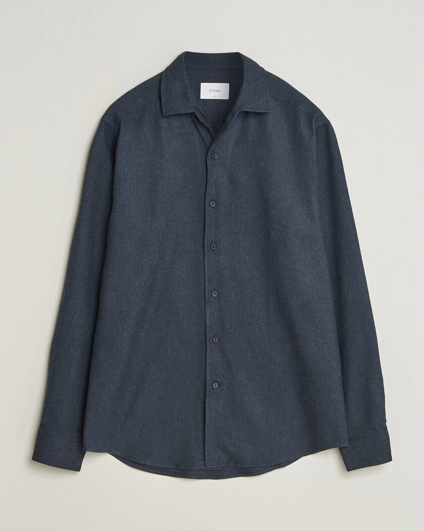 Eton Casual Fit One Piece Collar Flannel Shirt Navy Blue – Blå