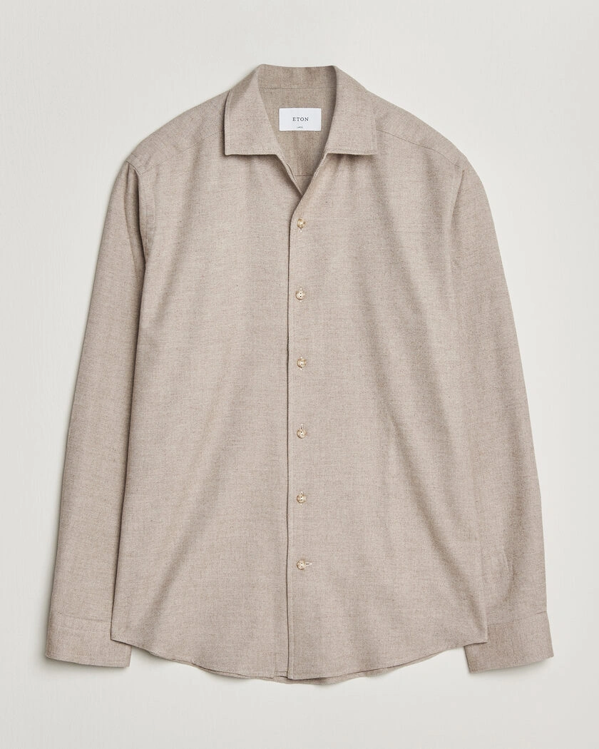 Eton Casual Fit One Piece Collar Flannel Shirt Beige – Beige