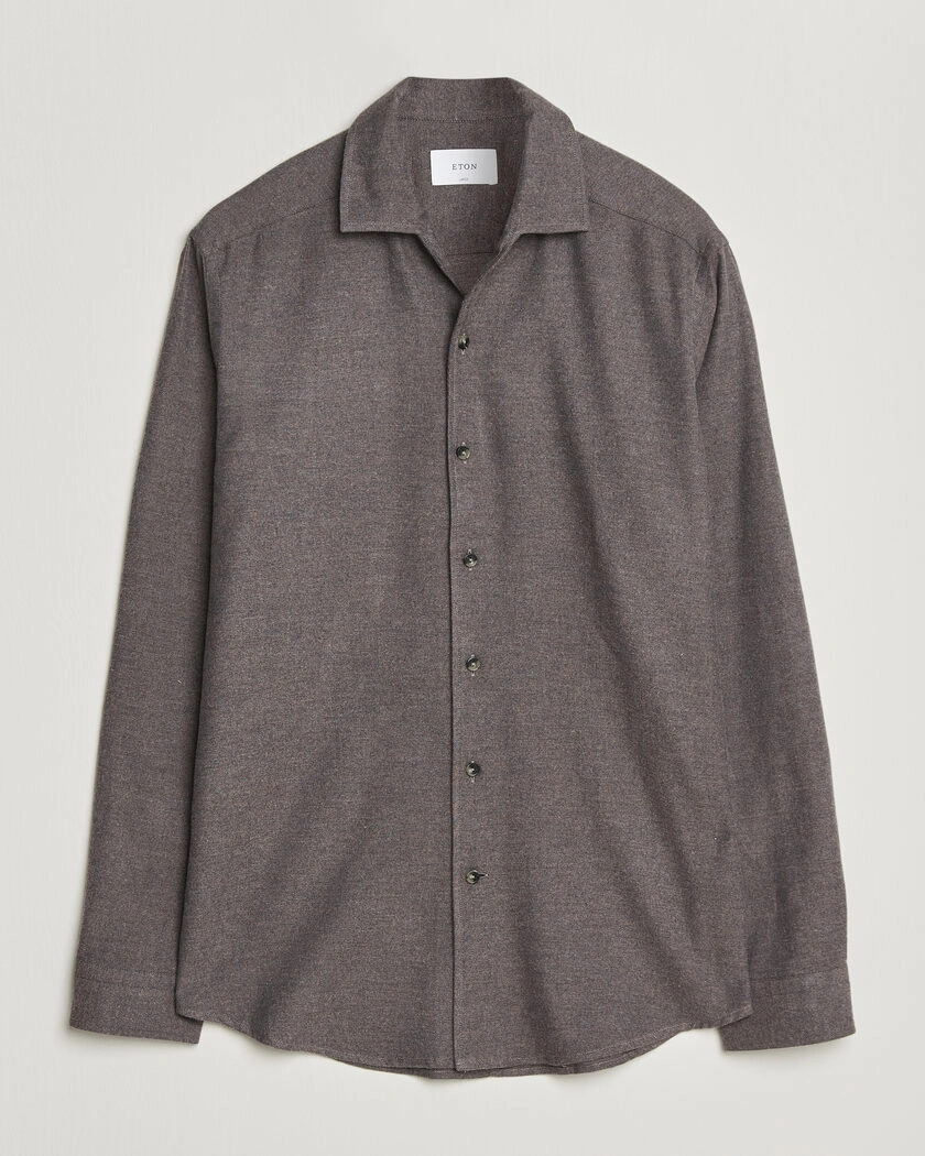 Eton Casual Fit One Piece Collar Flannel Shirt Dark Brown – Brun