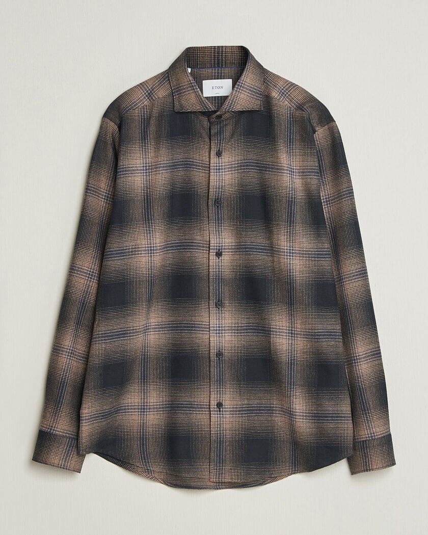 Eton Casual Fit Checked Flannel Shirt Navy Blue – Blå