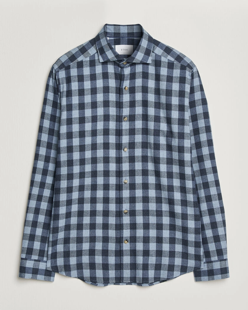Eton Casual Fit Checked Flannel Shirt Mid Blue – Blå