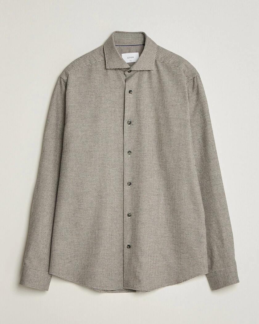 Eton Casual Fit Houndstooth Flannel Shirt Mid Grey – Grå