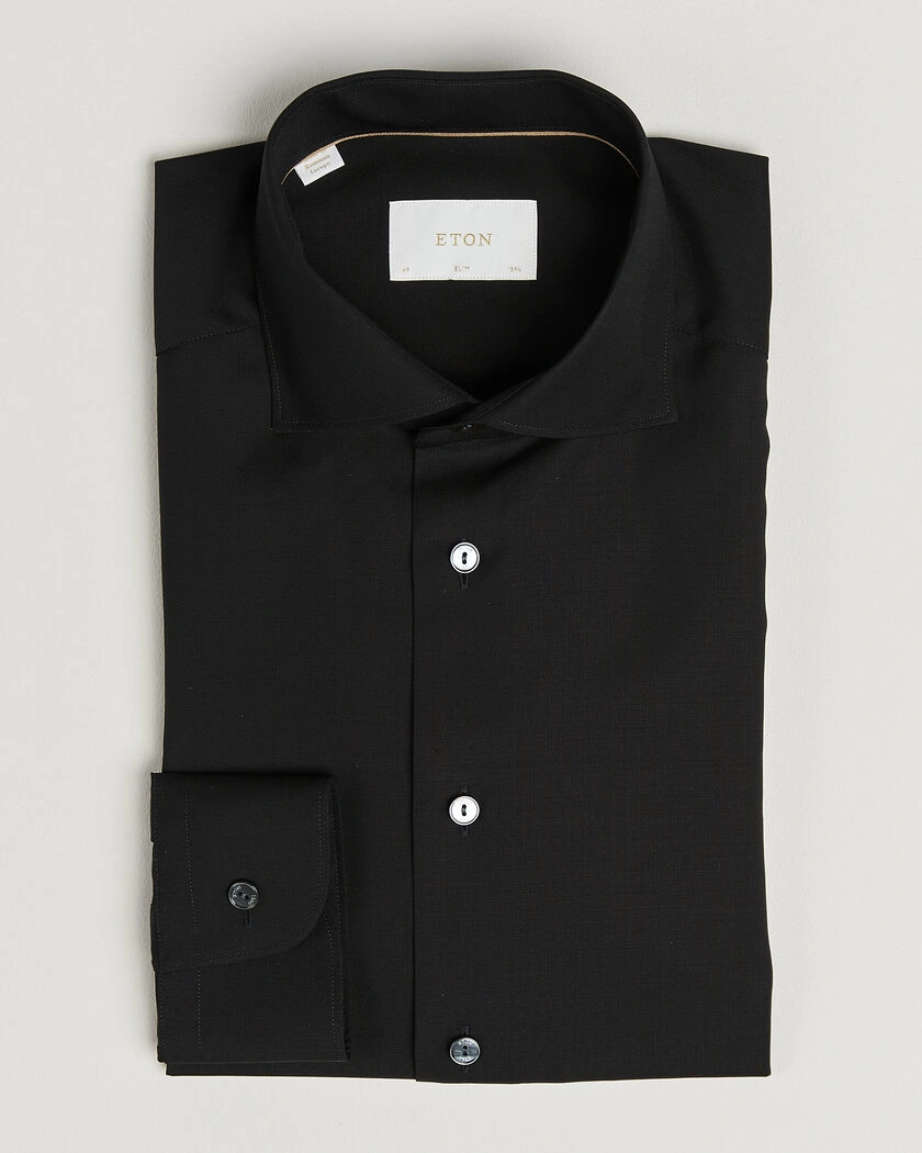 Eton Slim Fit Merino Shirt Black – Svart