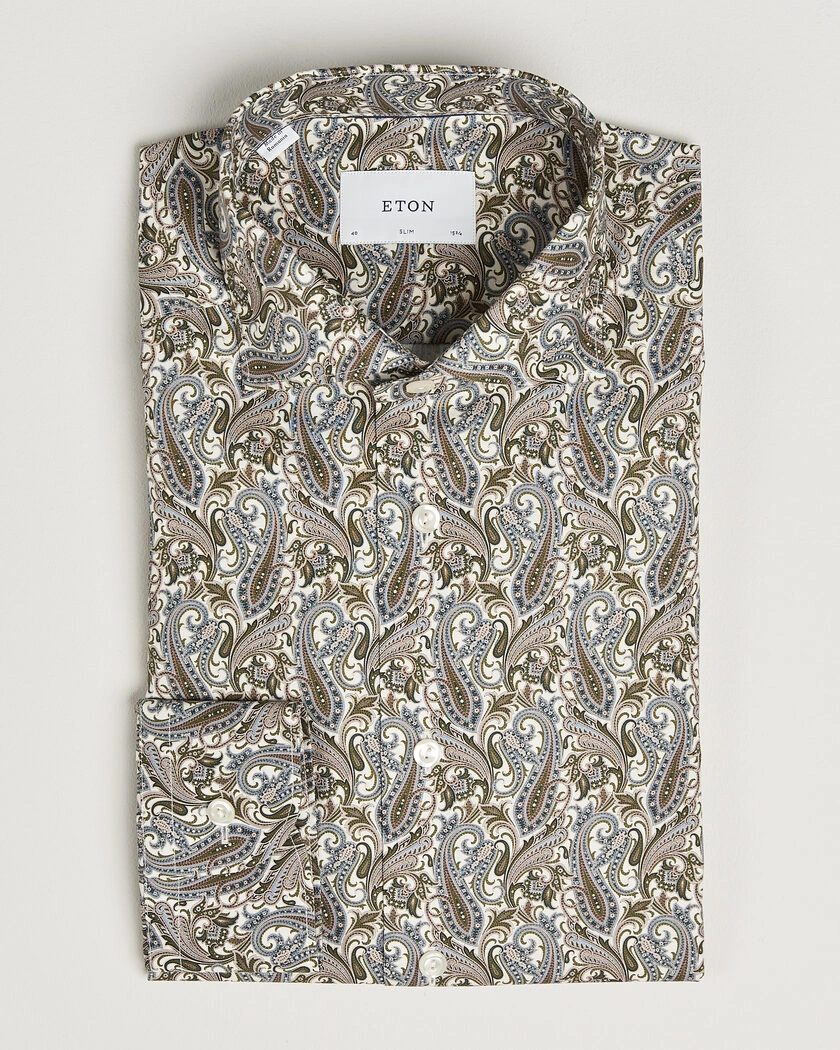 Eton Slim Fit Signature Twill Printed Shirt Green Multi – Flerfärgad