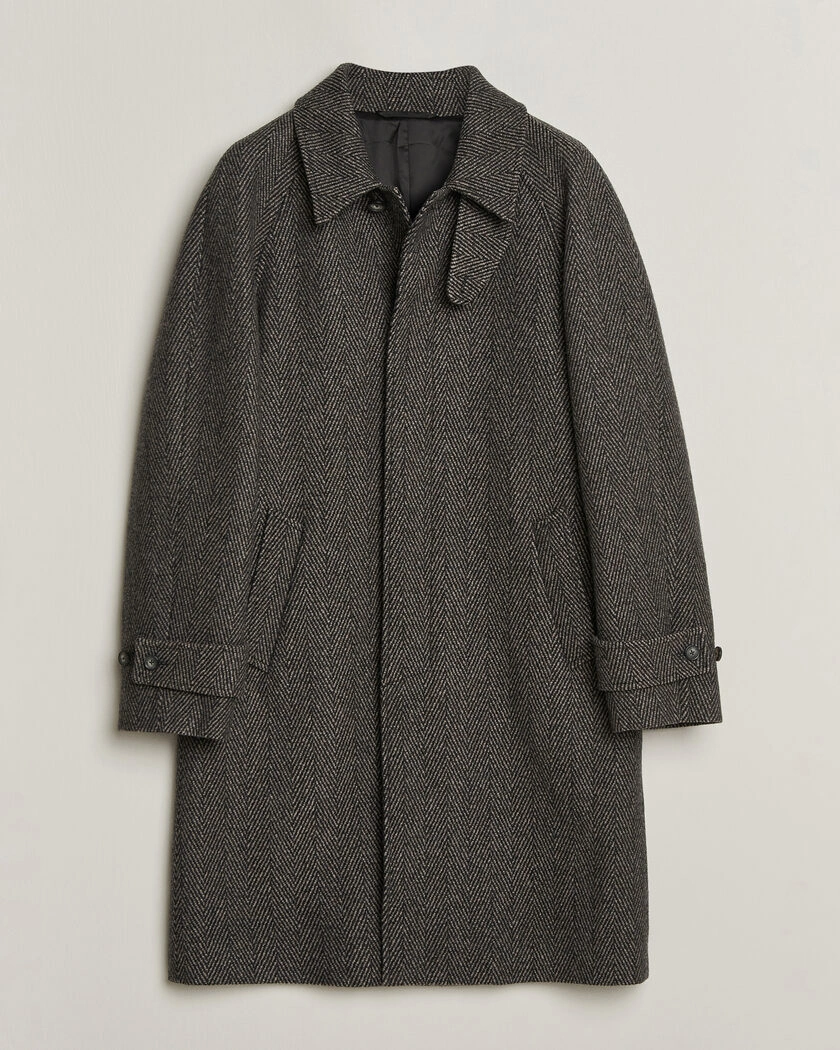 Eton Wool/Cashmere Herringbone Raglan Coat Dark Brown – Brun