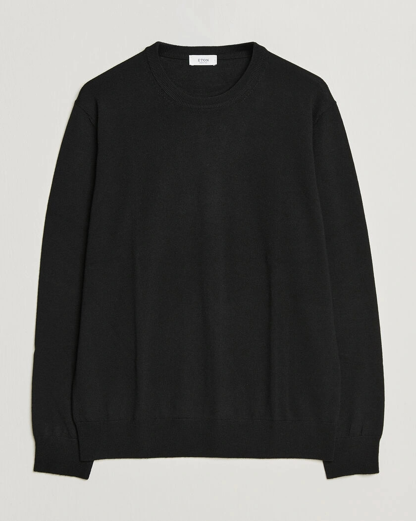 Eton Merino Wool Knitted Crew Neck Black – Svart