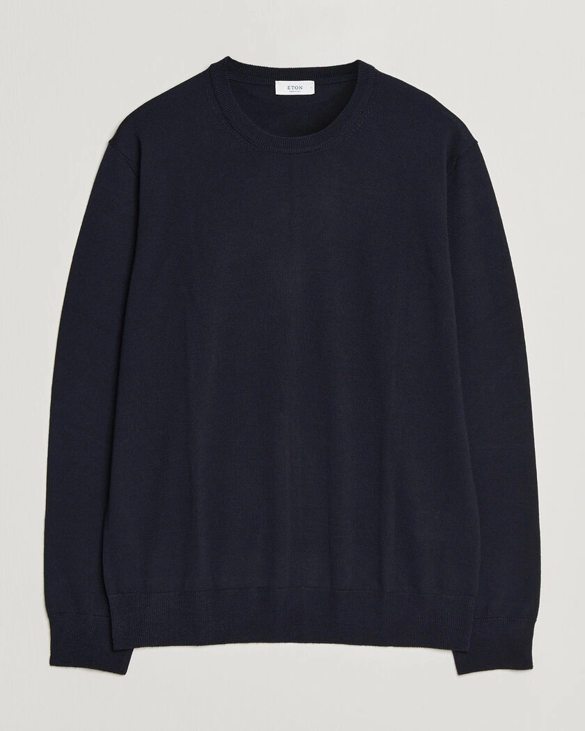 Eton Merino Wool Knitted Crew Neck Navy Blue – Blå