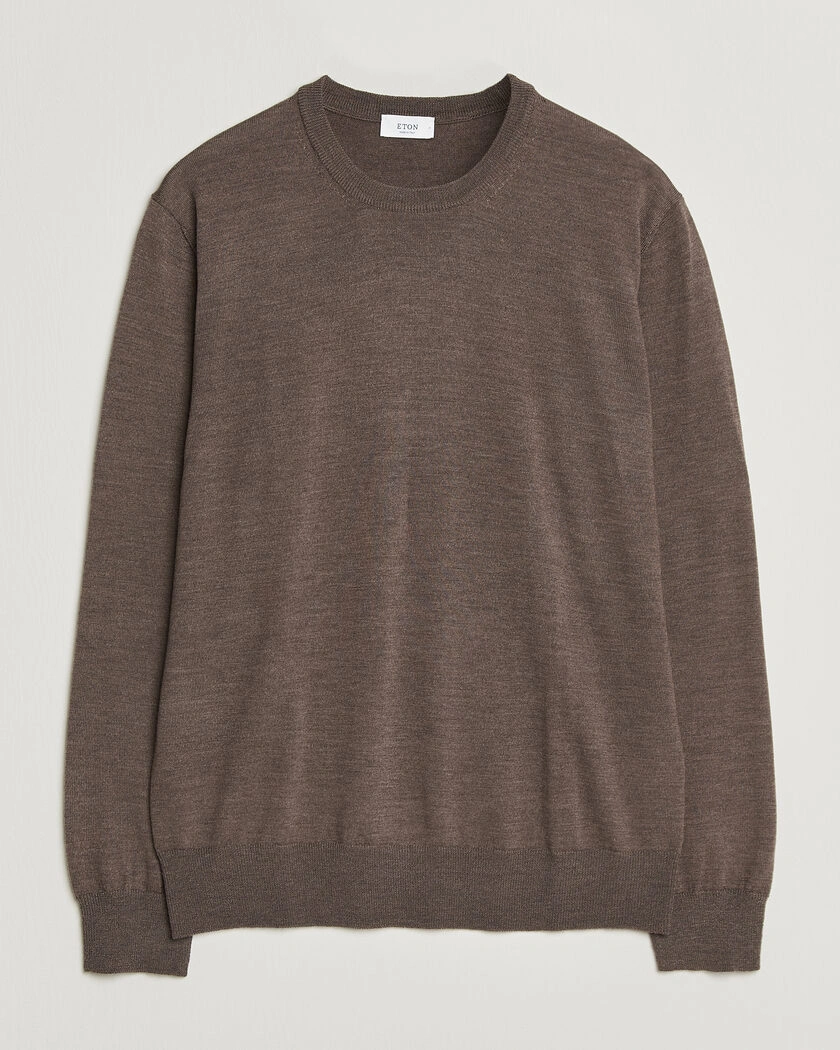 Eton Merino Wool Knitted Crew Neck Dark Brown – Brun