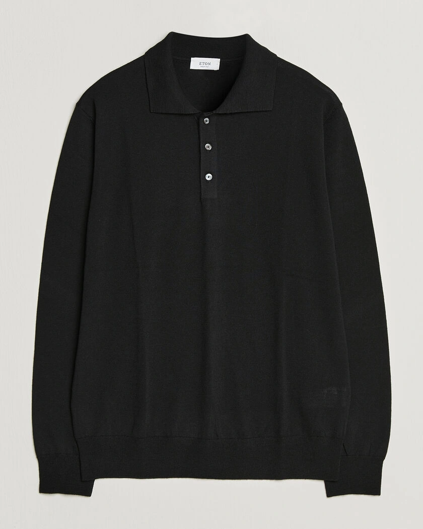 Eton Merino Wool Knitted Polo Black – Svart