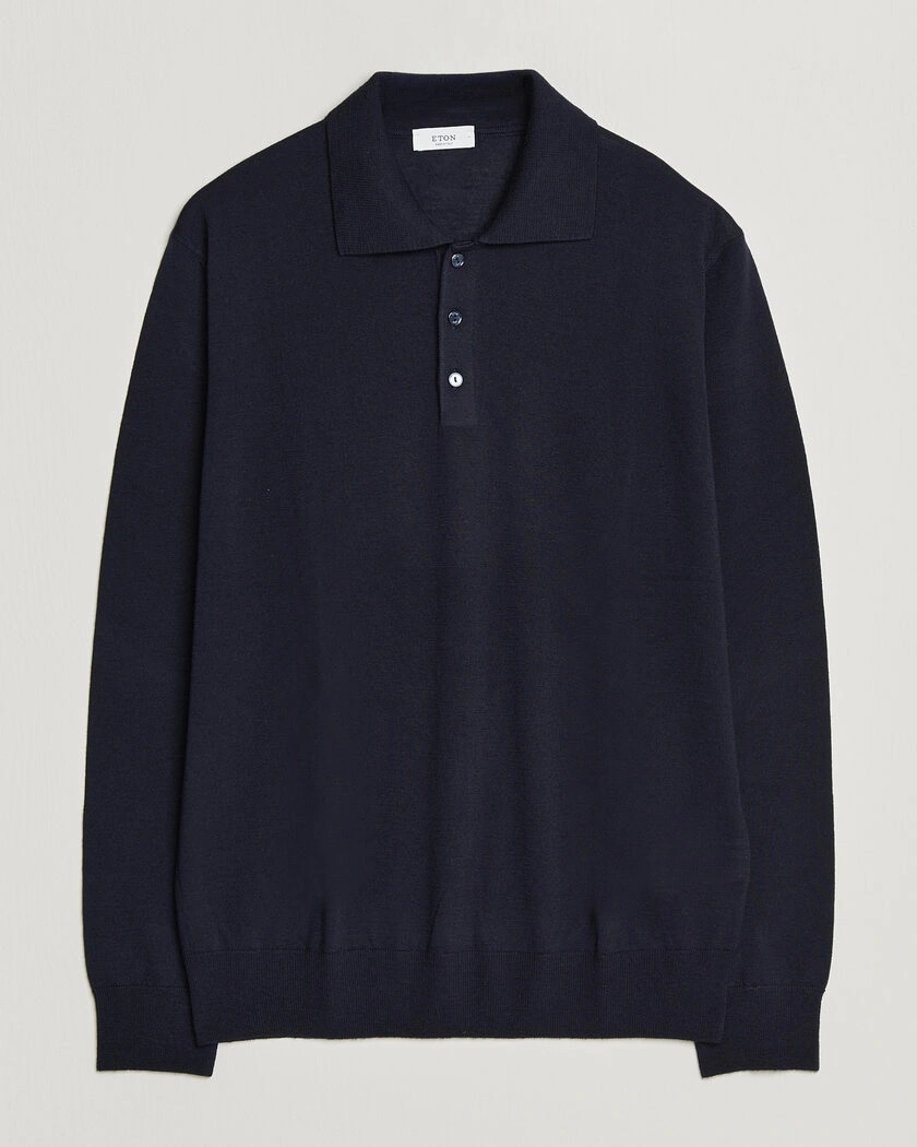 Eton Merino Wool Knitted Polo Navy Blue – Blå