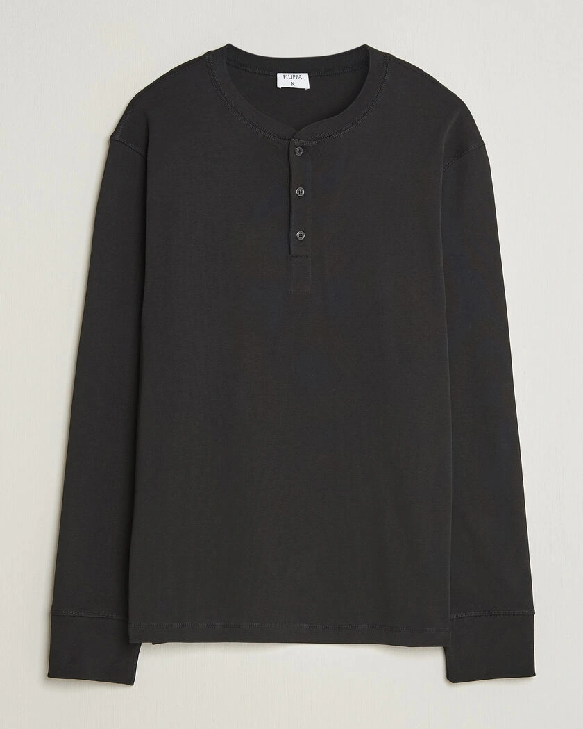 Filippa K Cotton Rib Henley Black – Svart
