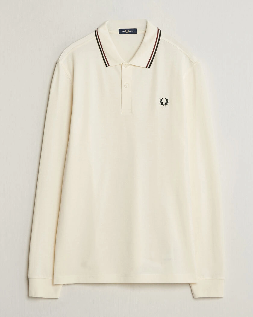 Fred Perry Twin Tipped Long Sleeve Polo Shirt Ecru – Vit