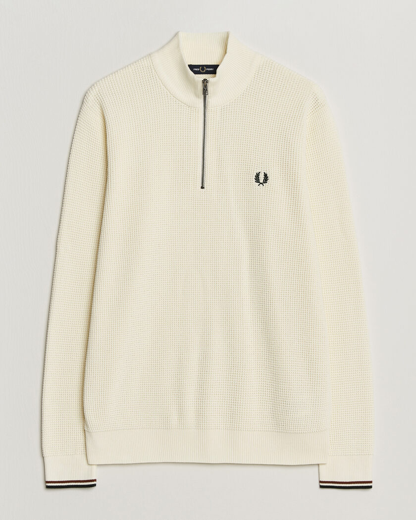 Fred Perry Waffle Stitch Half Zip Ecru – Vit
