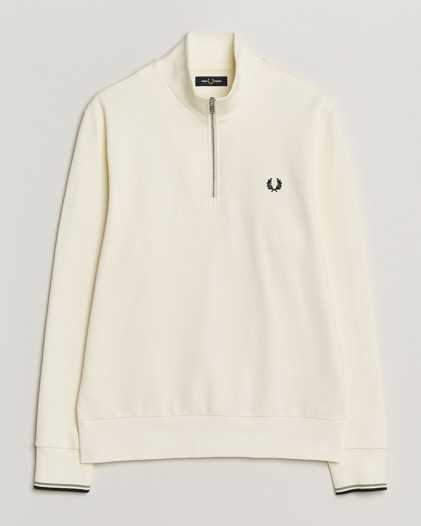 Fred Perry Half Zip Sweatshirt Ecru – Vit