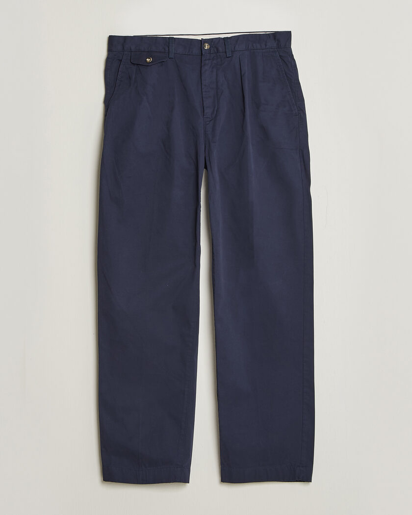 Gant Relaxed Fit Pleated Cotton Twill Pants Evening Blue – Blå