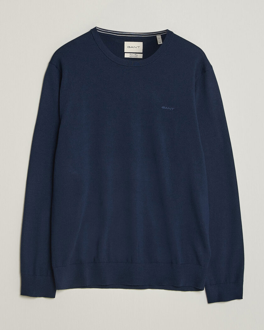 Gant Extrafine Merino Knitted Crew Neck Marine – Blå