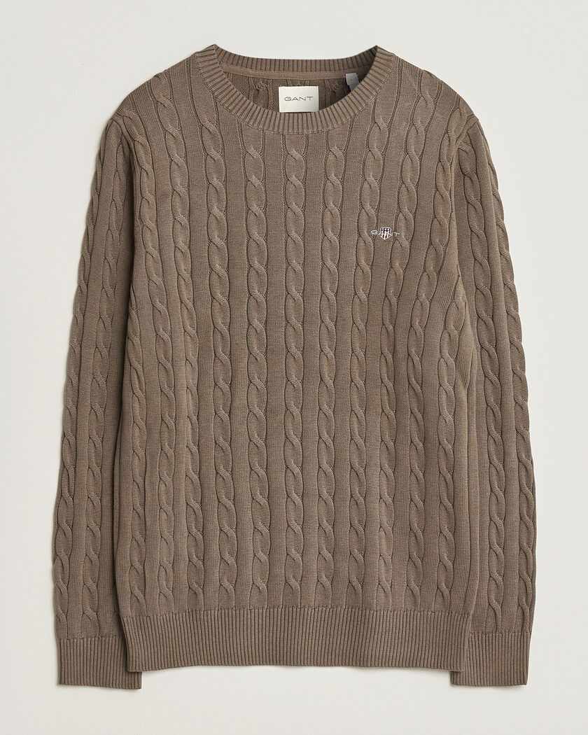 Gant Cotton Cable Crew Neck Faded Taupe – Beige