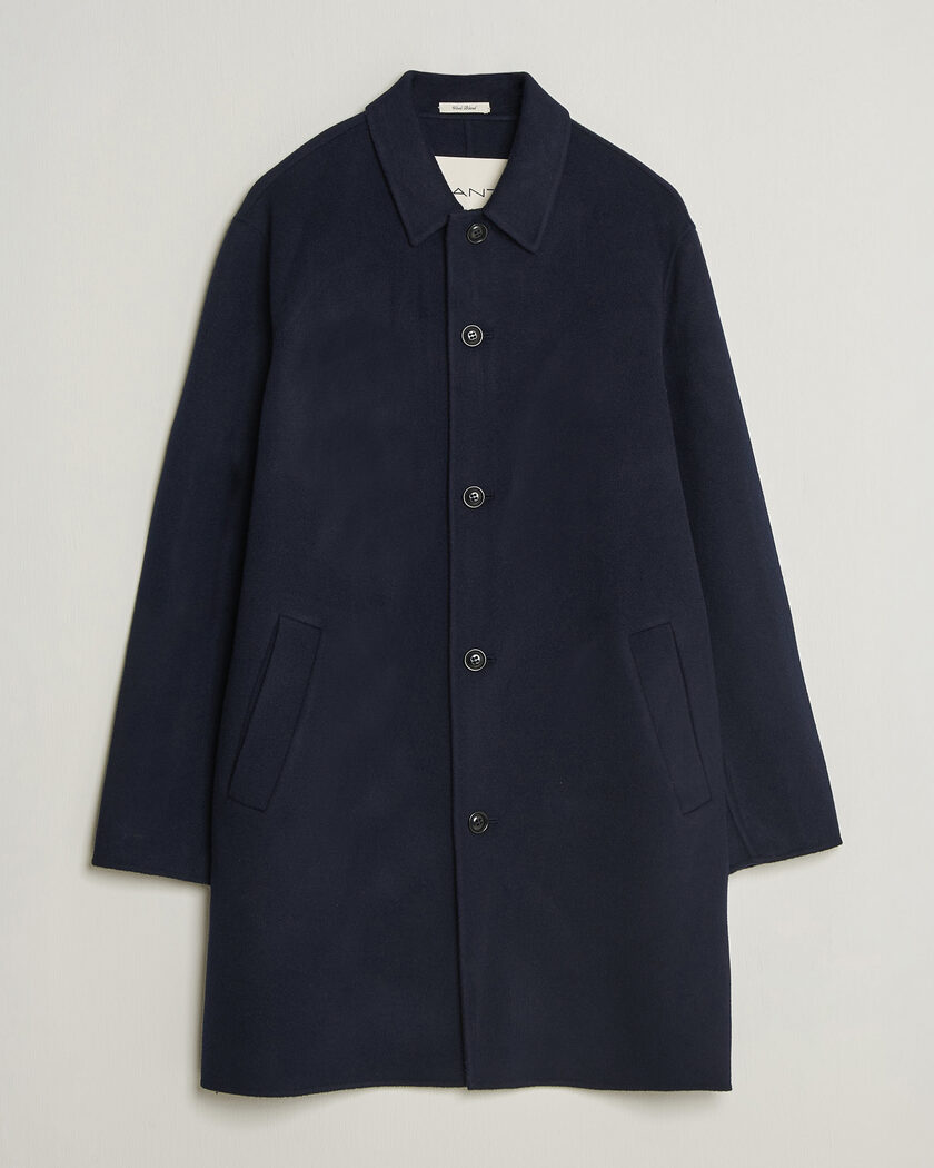 Gant Handstitched Wool/Cashmere Top Coat Evening Blue – Blå