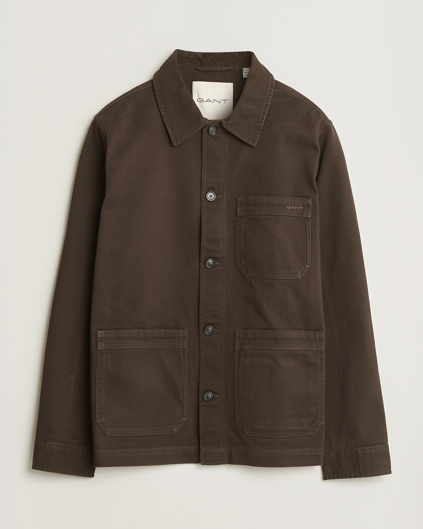 Gant Regular Fit Brushed Twill Overshirt Black Brown – Brun